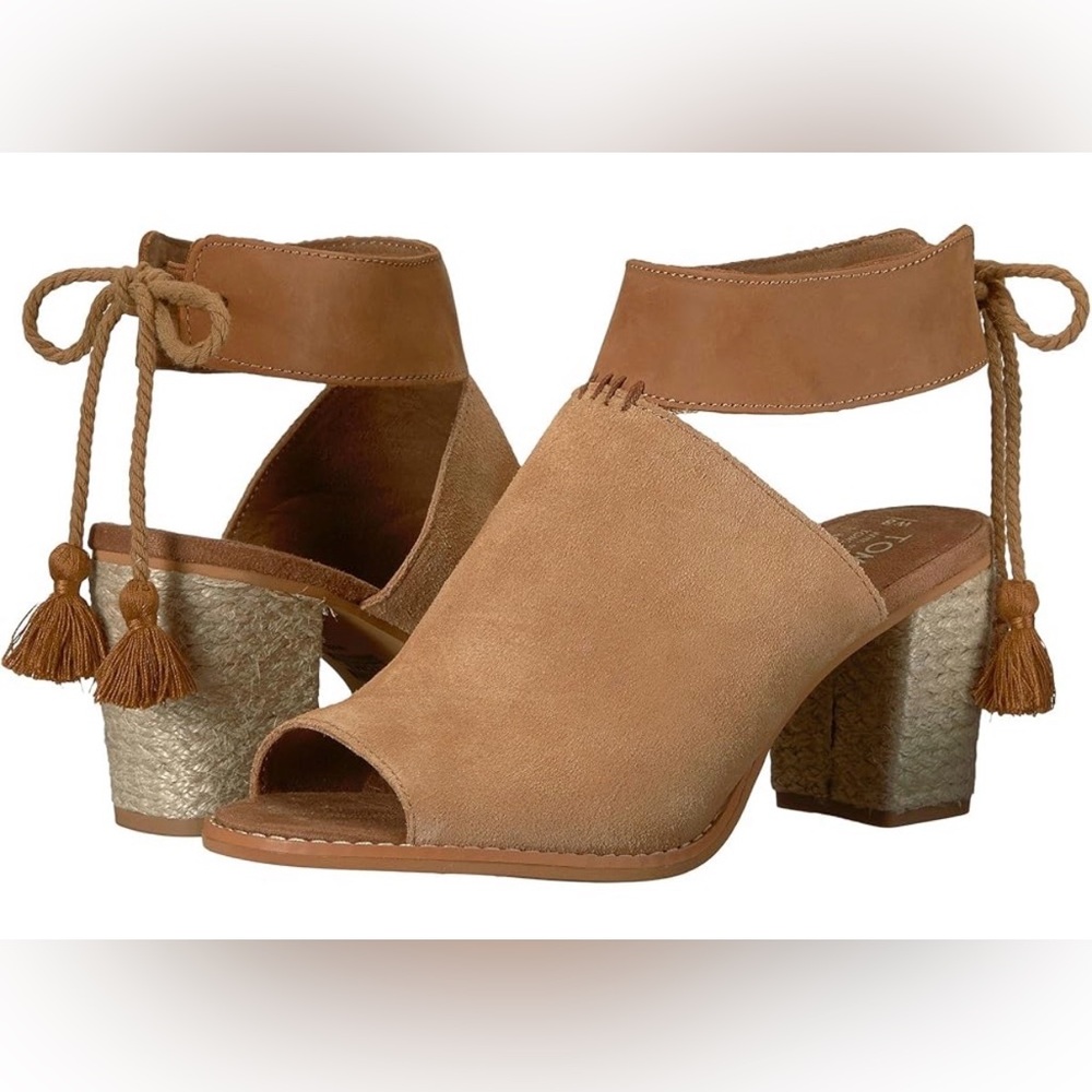 TOMS Seville Suede Peep Toe Heeled Sandals.